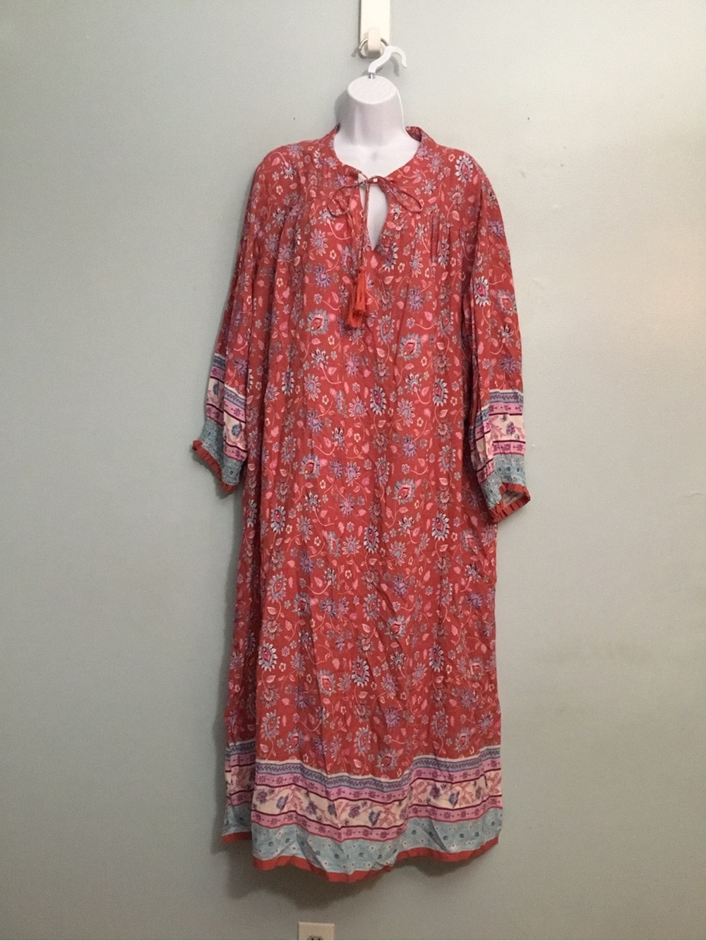 Natural Life Boho Floral Tie-Neck Maxi Dress size XL